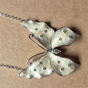Elegant Silver Plated Butterfly Pendant Necklace With Cubic Zirconia Stones